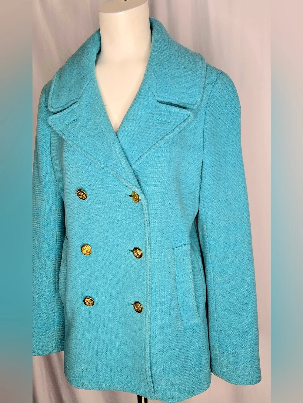 J.Crew Stadium Nello Gori Wool Blend Double Breasted PeaCoat Teal Size 12 NWOT - Picture 3 of 15